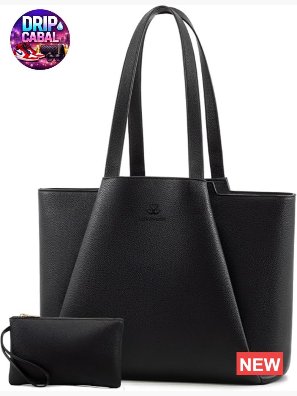 15.6" Faux Leather Laptop Tote with Clutch, Large Capacity Office Bag